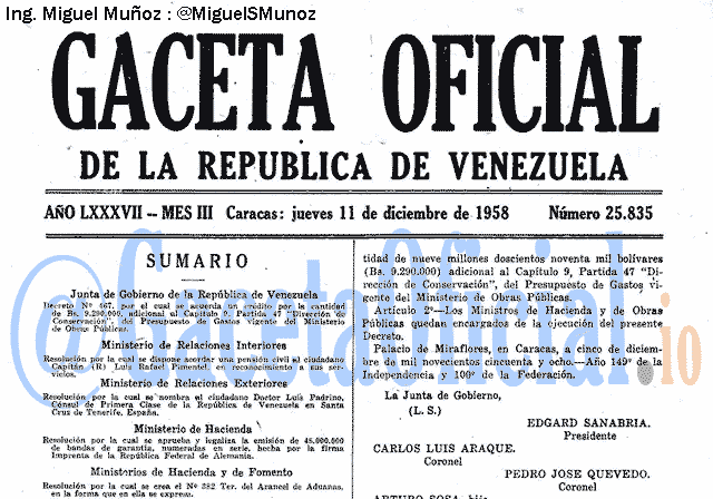 Gaceta Oficial 25835 del 11 Diciembre 1958