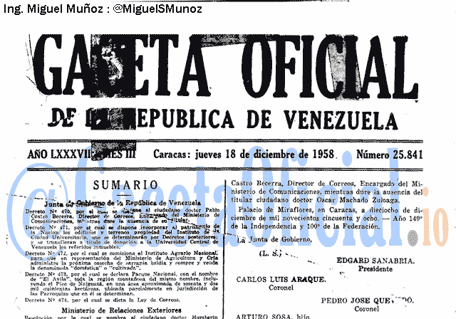 Gaceta Oficial 25841 del 18 Diciembre 1958