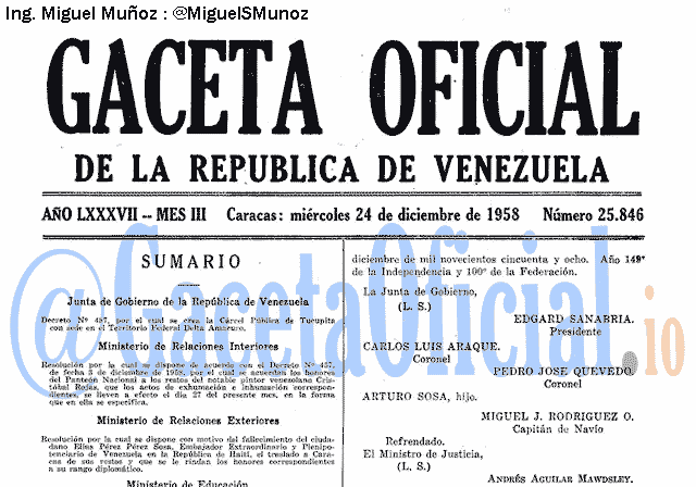 Gaceta Oficial 25846 del 24 Diciembre 1958