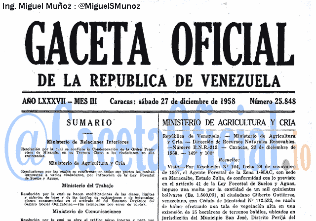 Gaceta Oficial 25848 del 27 Diciembre 1958