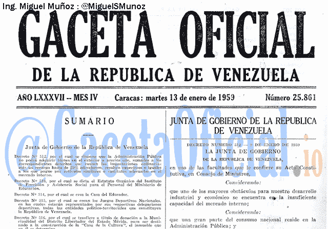 Gaceta Oficial 25861 del 13 Enero 1959