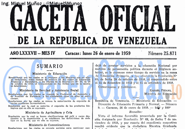 Gaceta Oficial 25871 del 26 Enero 1959