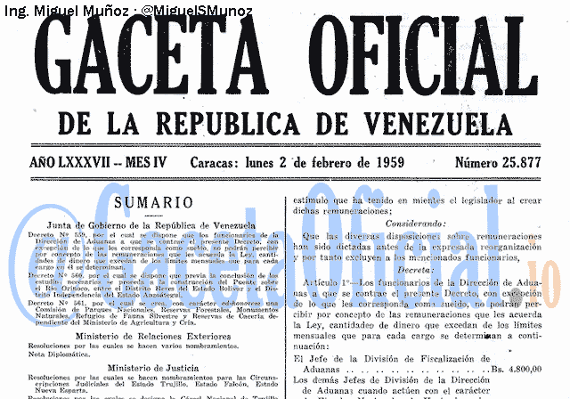 Gaceta Oficial 25877 del 2 Febrero 1959