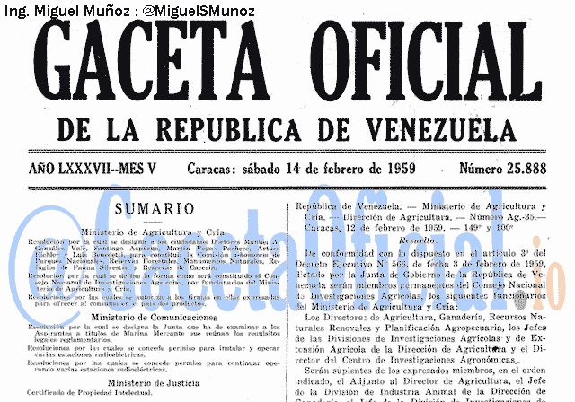 Gaceta Oficial 25888 del 14 Febrero 1959