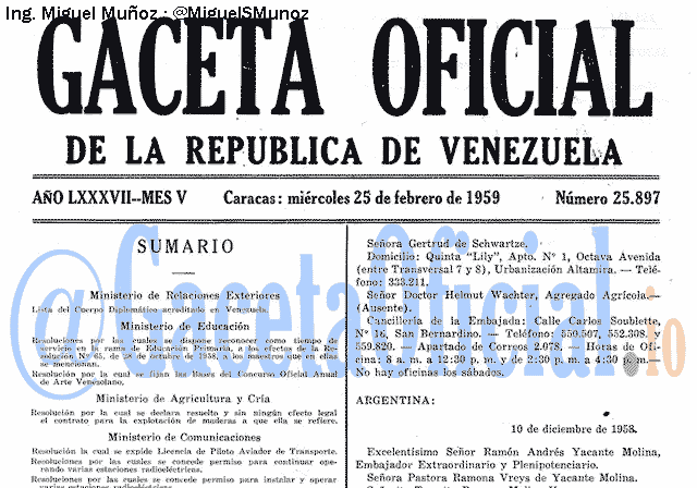 Gaceta Oficial 25897 del 25 Febrero 1959