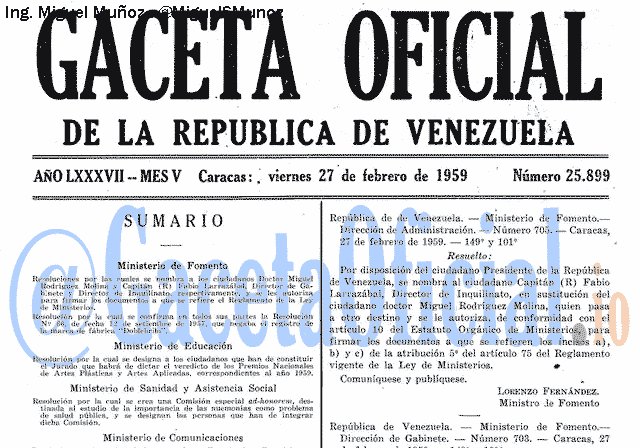 Gaceta Oficial 25899 del 27 Febrero 1959
