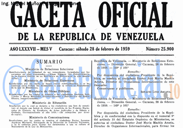 Gaceta Oficial 25900 del 28 Febrero 1959