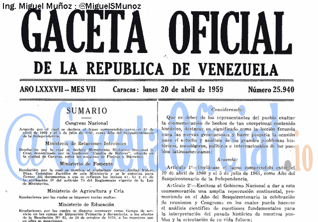 Gaceta Oficial 25940 del 20 Abril 1959