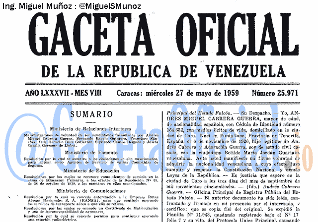 Gaceta Oficial 25971 del 27 Mayo 1959