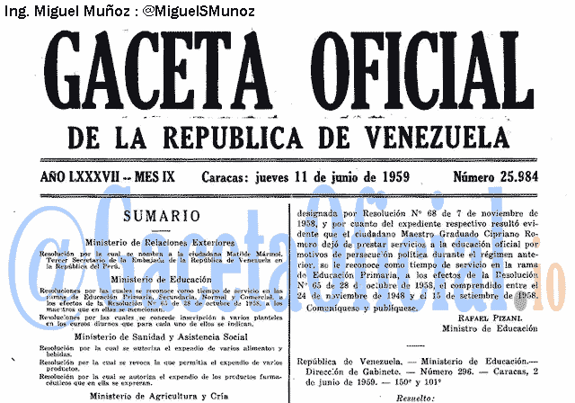 Gaceta Oficial 25984 del 11 Junio 1959