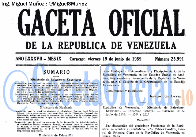 Gaceta Oficial 25991 del 19 Junio 1959