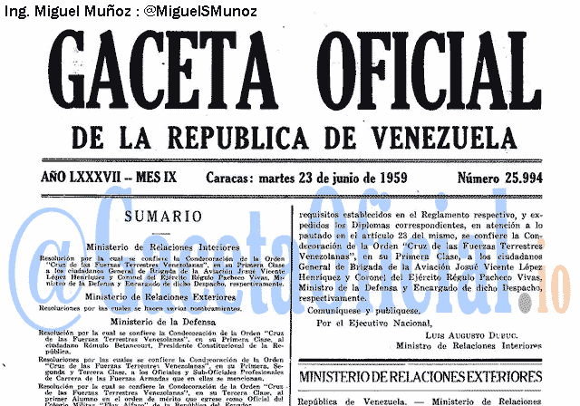 Gaceta Oficial 25994 del 23 Junio 1959
