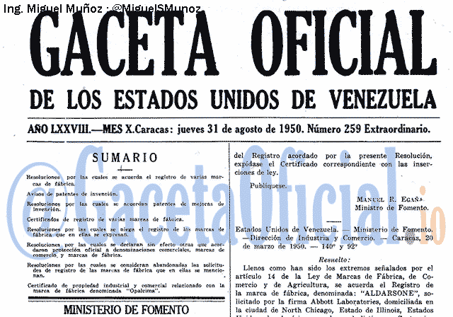 Gaceta Oficial 259 del 31 Agosto 1950