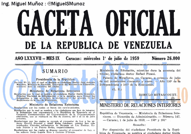Gaceta Oficial 26000 del 1 Julio 1959