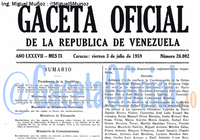 Gaceta Oficial 26002 del 3 Julio 1959