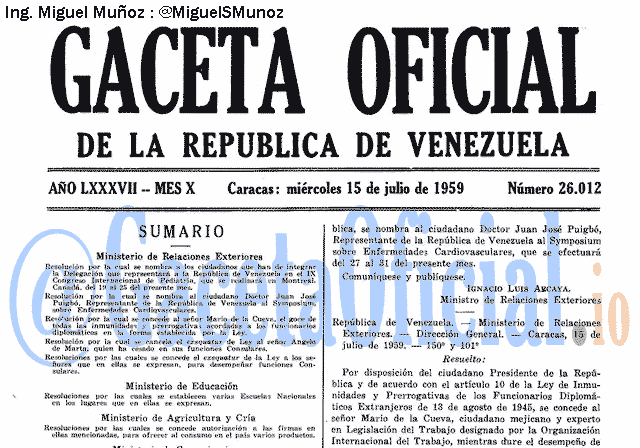 Gaceta Oficial 26012 del 15 Julio 1959