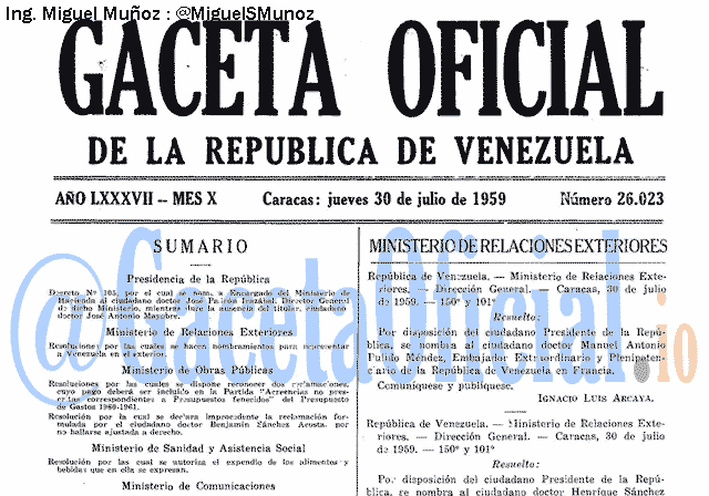 Gaceta Oficial 26023 del 30 Julio 1959