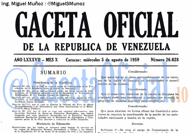 Gaceta Oficial 26028 del 5 Agosto 1959
