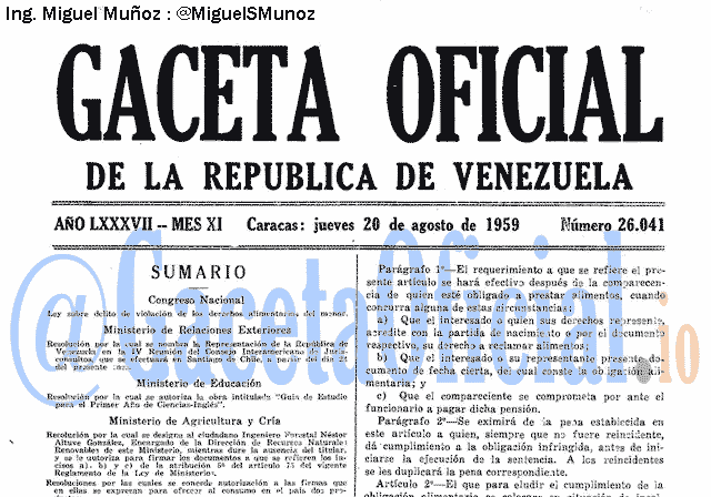 Gaceta Oficial 26041 del 20 Agosto 1959