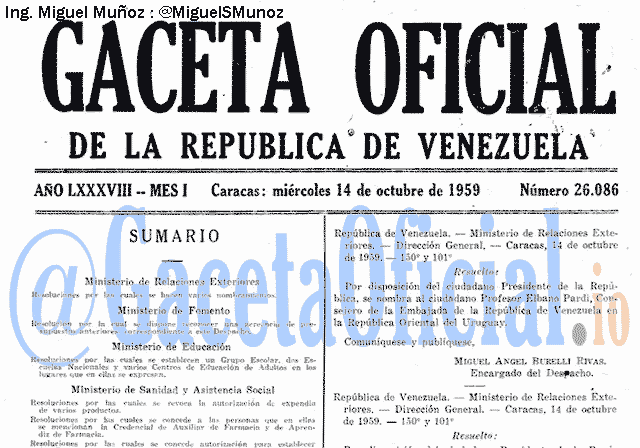 Gaceta Oficial 26086 del 14 Octubre 1959
