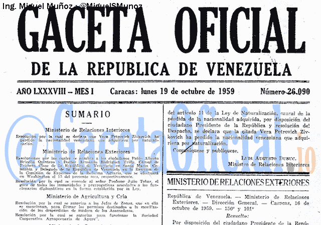Gaceta Oficial 26090 del 19 Octubre 1959