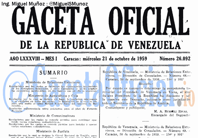 Gaceta Oficial 26092 del 21 Octubre 1959