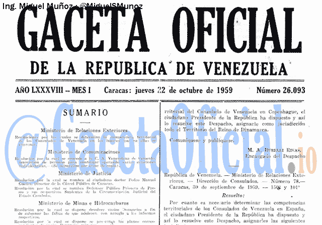 Gaceta Oficial 26093 del 22 Octubre 1959