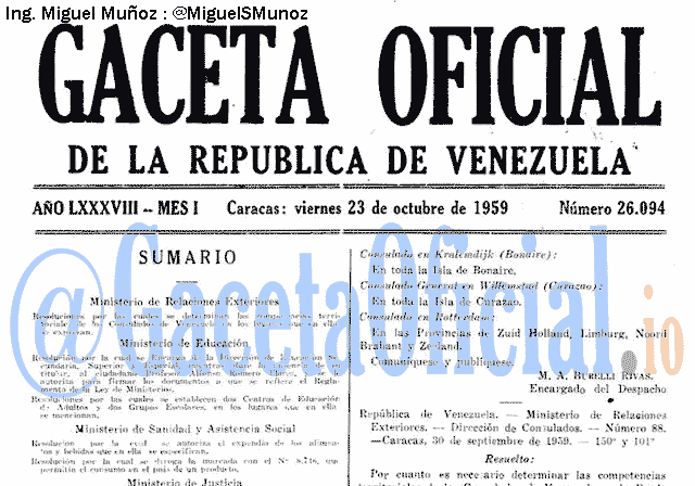 Gaceta Oficial 26094 del 23 Octubre 1959