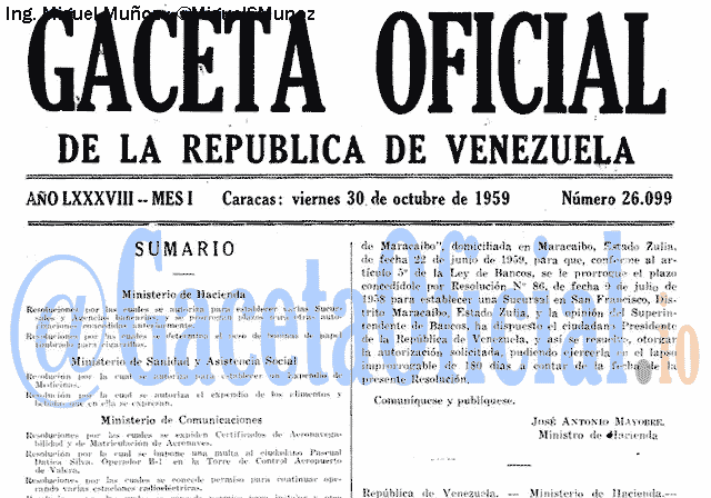 Gaceta Oficial 26099 del 30 Octubre 1959