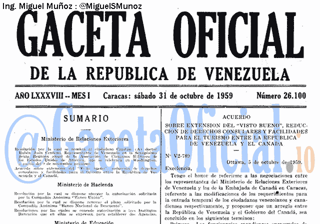 Gaceta Oficial 26100 del 31 Octubre 1959