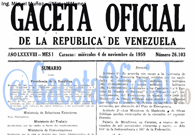 Gaceta Oficial 26103 del 4 Noviembre 1959