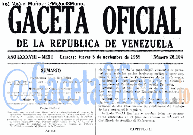 Gaceta Oficial 26104 del 5 Noviembre 1959