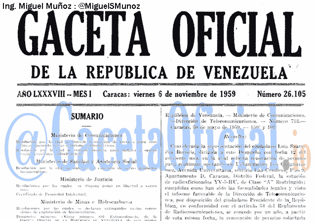 Gaceta Oficial 26105 del 6 Noviembre 1959