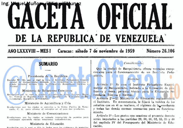 Gaceta Oficial 26106 del 7 Noviembre 1959