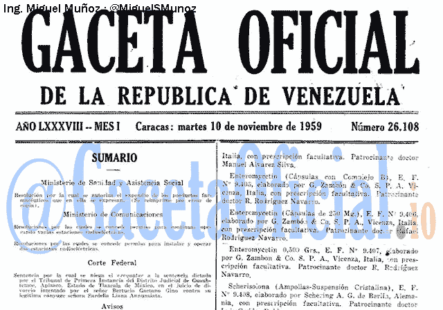 Gaceta Oficial 26108 del 10 Noviembre 1959