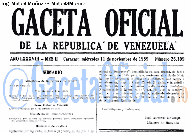 Gaceta Oficial 26109 del 11 Noviembre 1959