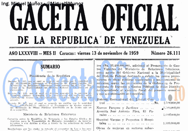 Gaceta Oficial 26111 del 13 Noviembre 1959