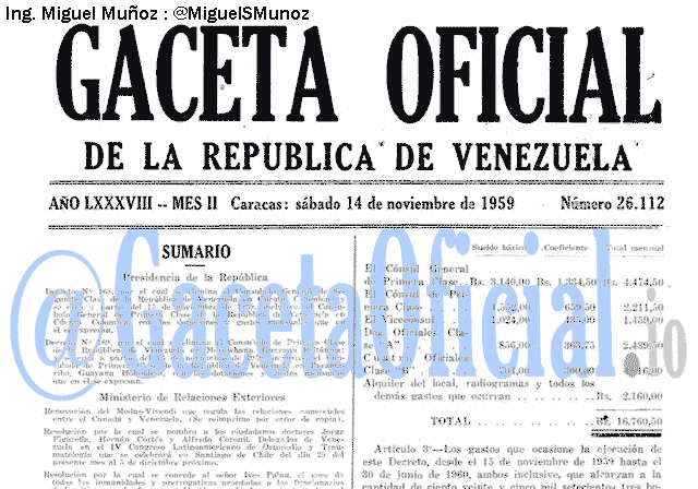 Gaceta Oficial 26112 del 14 Noviembre 1959
