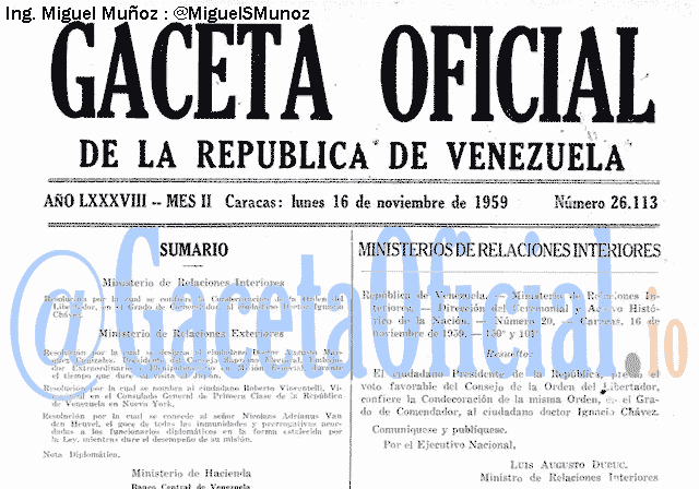 Gaceta Oficial 26113 del 16 Noviembre 1959