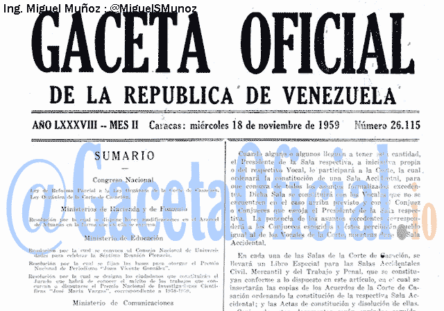 Gaceta Oficial 26115 del 18 Noviembre 1959