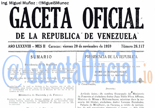 Gaceta Oficial 26117 del 20 Noviembre 1959