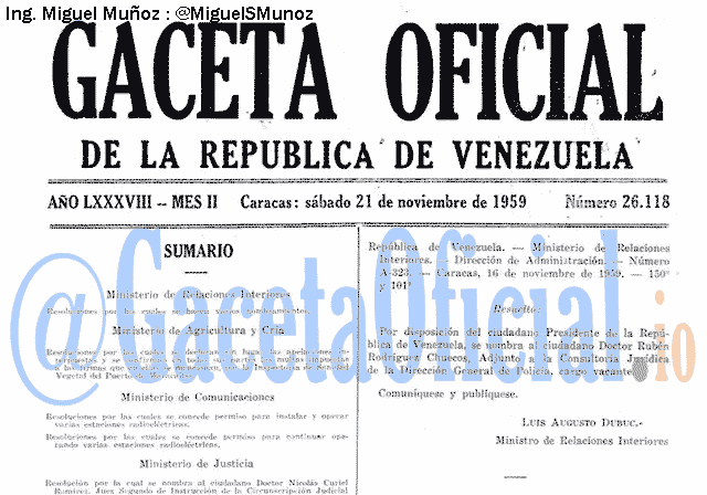 Gaceta Oficial 26118 del 21 Noviembre 1959