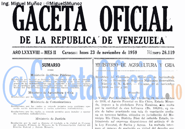 Gaceta Oficial 26119 del 23 Noviembre 1959
