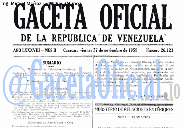 Gaceta Oficial 26123 del 27 Noviembre 1959