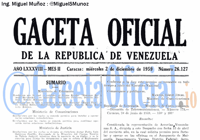 Gaceta Oficial 26127 del 2 Diciembre 1959