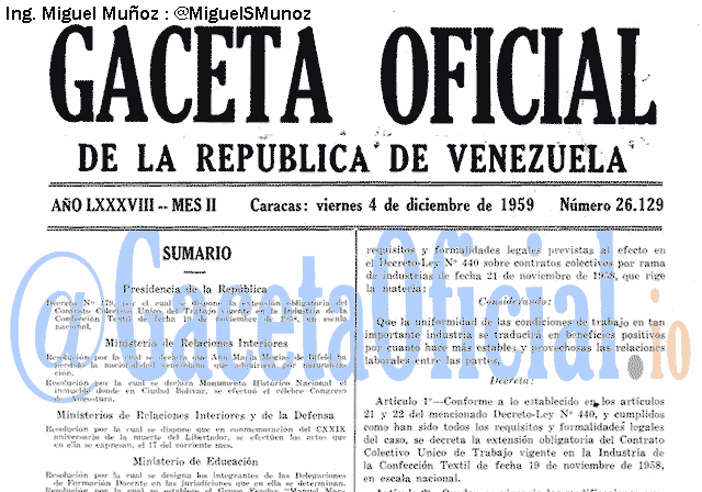 Gaceta Oficial 26129 del 4 Diciembre 1959