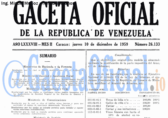 Gaceta Oficial 26133 del 10 Diciembre 1959