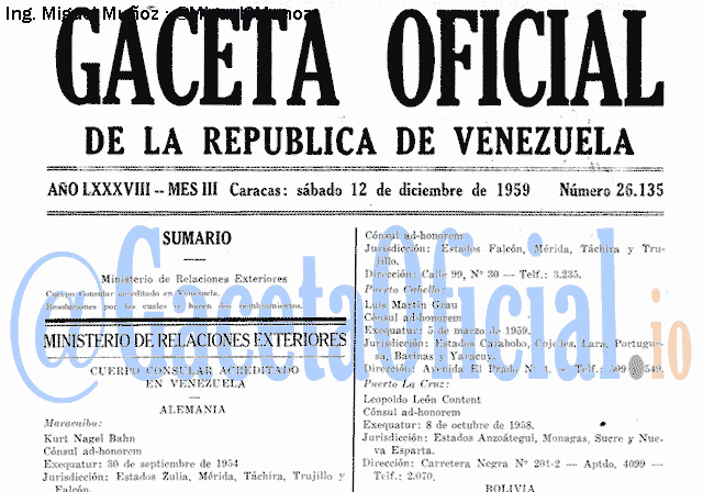 Gaceta Oficial 26135 del 12 Diciembre 1959