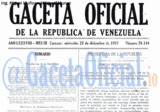 Gaceta Oficial 26144 del 23 Diciembre 1959