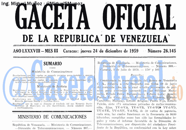 Gaceta Oficial 26145 del 24 Diciembre 1959